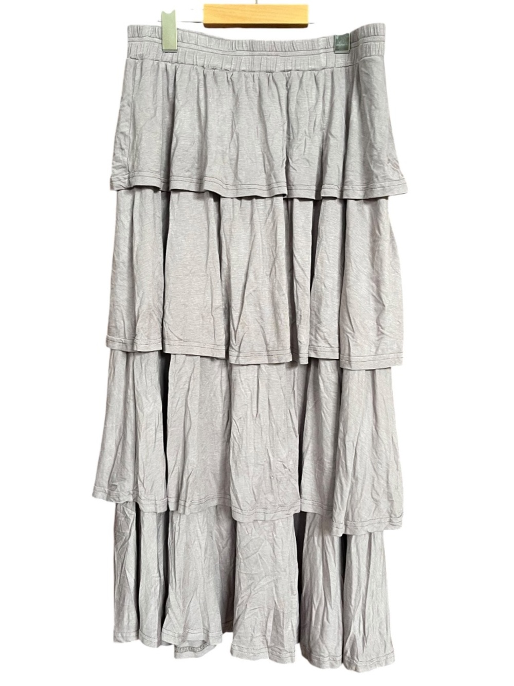 NWT Listicle Gray Stretchy Knit Tiered Ruffle Pull-On Maxi Skirt Size L